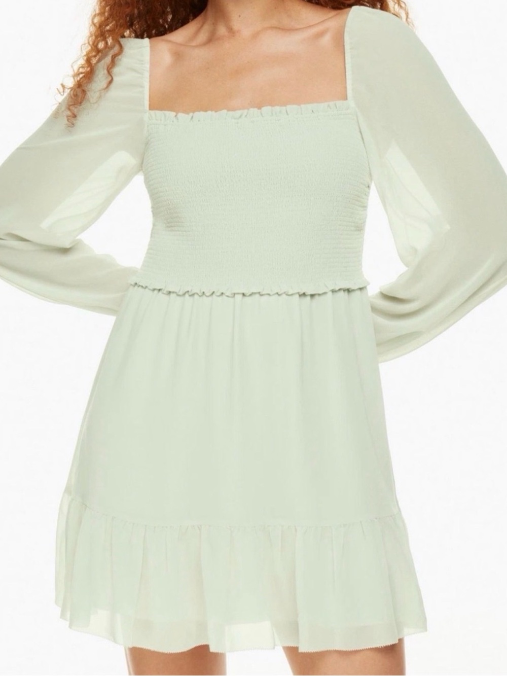 Aritzia Square-Neck Smocked Chiffon Tempest Mini Dress in Light Mint